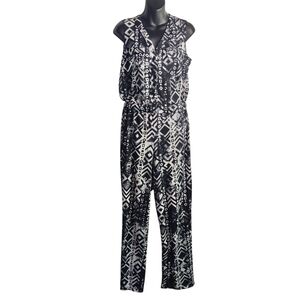 Robbie Bee Abstract Floral Black White Jumpsuit Women’s Size M Made in USA